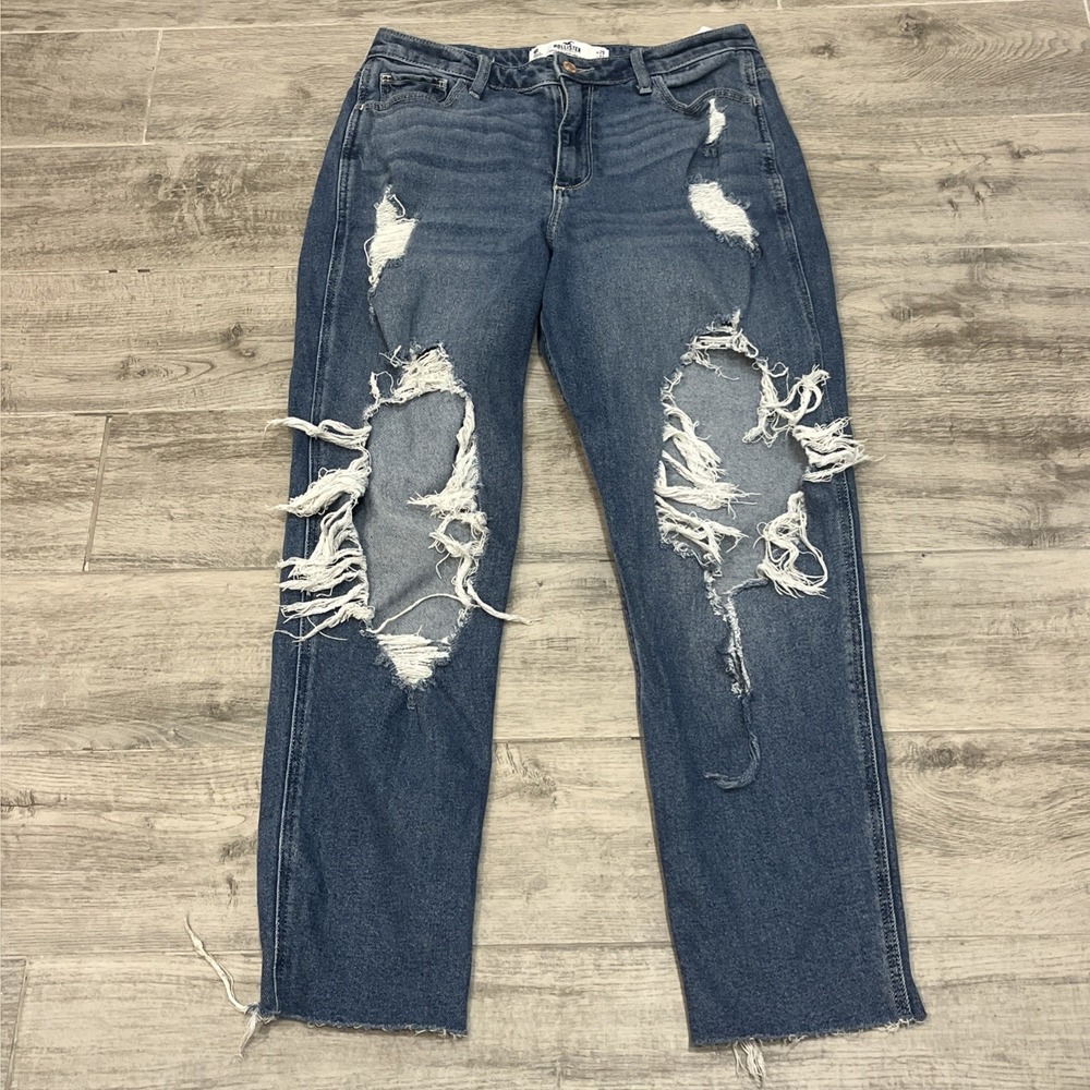 Hollister Distressed Cotton Curvy High Rise Mom Jean Vintage Stretch Size 9R W29
